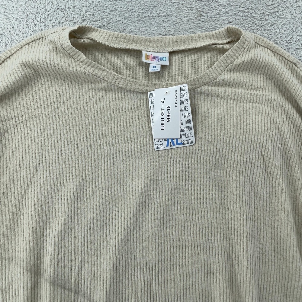 LuLaRoe Shirt Womens XL Beige Ribbed Long Sleeve Lulu Top Lounge Knit Soft